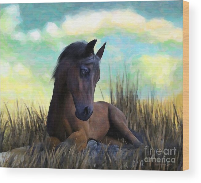 Horse Wood Print featuring the painting Resting Foal by Sandra Bauser