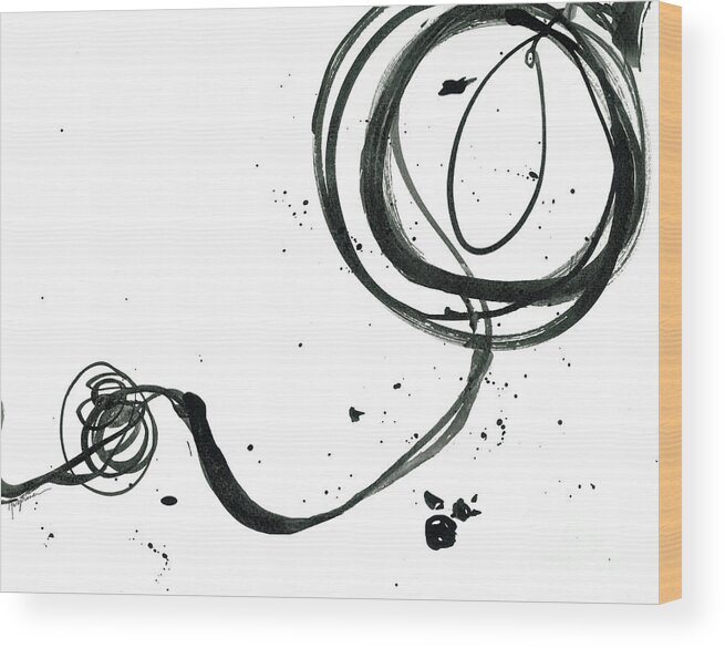 Resurface Revolving Life Collection - Modern Ink Artwork Wood Print featuring the painting Resurface - Revolving Life Collection - Modern Abstract Black Ink Artwork by Patricia Awapara