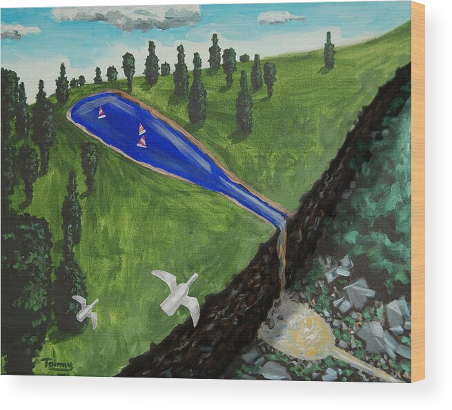 Surreal Wood Print featuring the painting Riesling Falls by Tommy Midyette