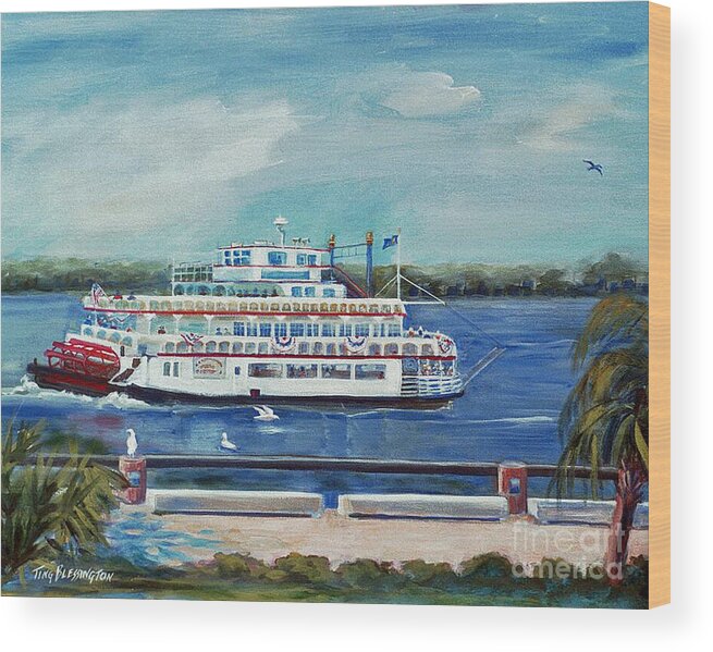 Historic Savannah Wood Print featuring the painting Riverboat Savannah by Doris Blessington