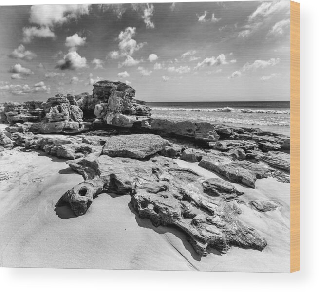 Ocean Wood Print featuring the photograph Rock Spill by Alan Raasch