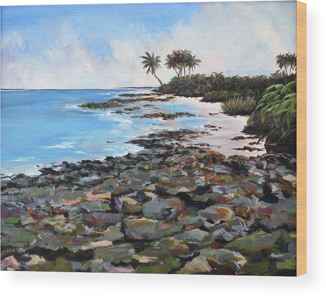 Rocky Wood Print featuring the painting Rocky Beach by Beth Maddox