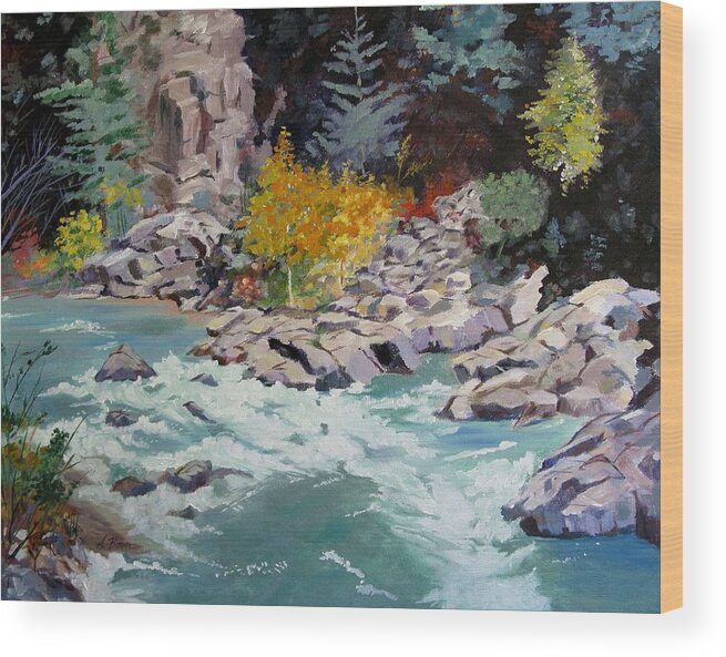 Colorado Wood Print featuring the painting Rocky Bend by Adele Bower