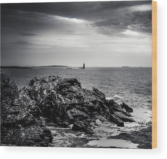 Maine Wood Print featuring the photograph Rocky Maine Coastline Black and White by Debra Forand