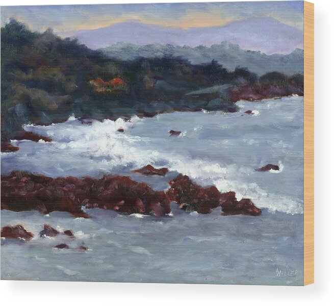 Ocean Wood Print featuring the painting Rocky Surf by Linda Hiller