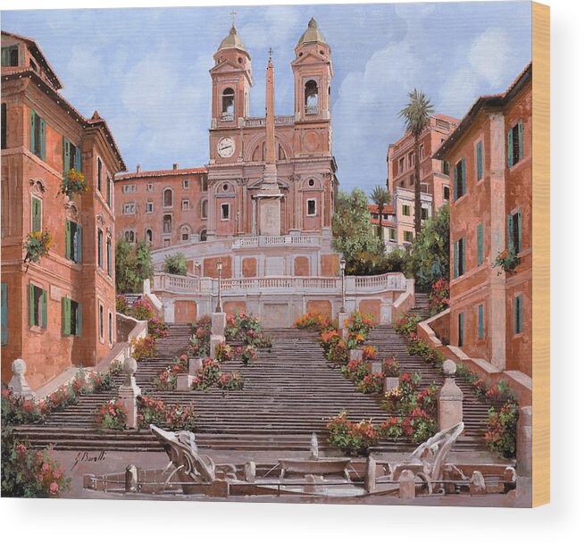 Rome Wood Print featuring the painting Rome-Piazza di Spagna by Guido Borelli