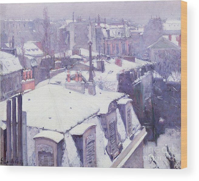 Snow Wood Print featuring the painting Roofs under Snow by Gustave Caillebotte