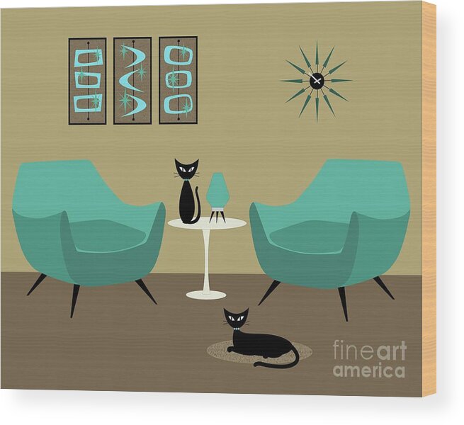  Wood Print featuring the digital art Room with Dark Aqua Chairs by Donna Mibus
