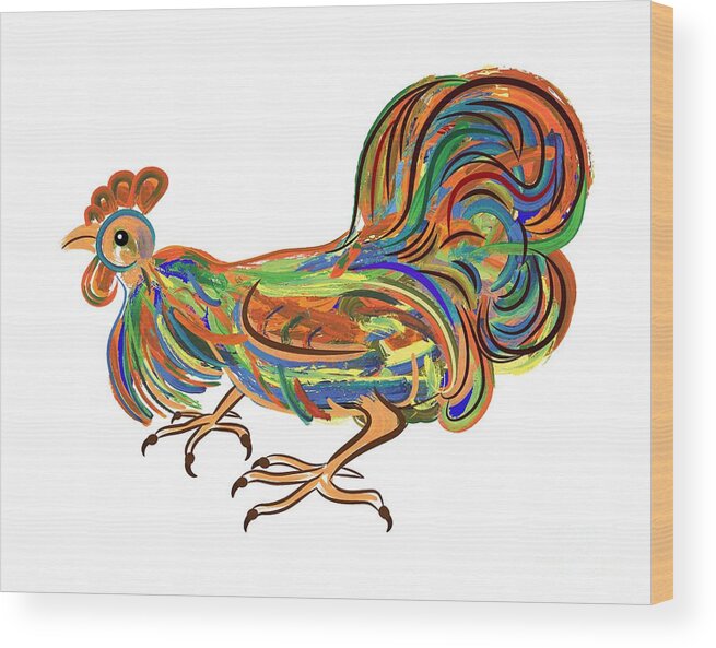 Rooster Wood Print featuring the digital art Rooster- symbol of Chinese New Year by Michal Boubin