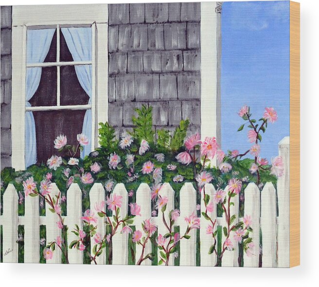 Cottage Wood Print featuring the painting Rose Cottage by Nancy Sisco