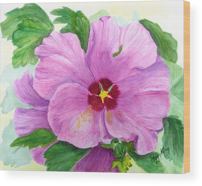 Watercolour Wood Print featuring the painting Rose of Sharon by Peggy King