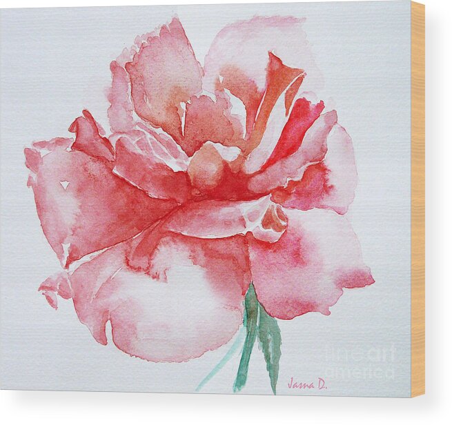 Flower Wood Print featuring the painting Rose pink by Jasna Dragun