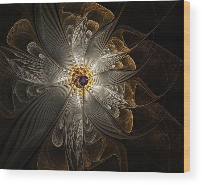 Digital Art Wood Print featuring the digital art Rosette in Gold and Silver by Amanda Moore
