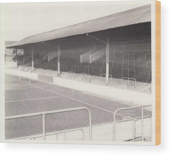  Wood Print featuring the photograph Rotherham - Millmoor - Railway End 1 - BW - April 1970 by Legendary Football Grounds