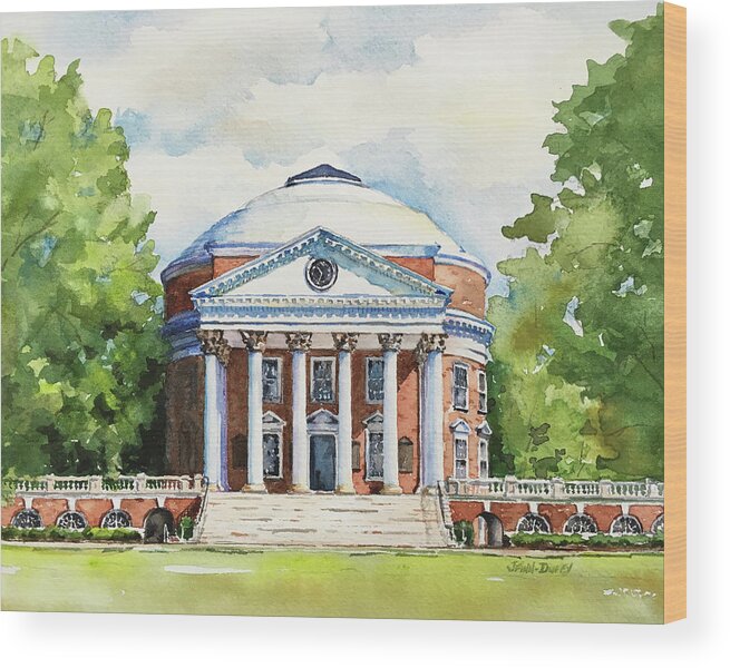 Uva Wood Print featuring the painting Rotunda at the University of Virginia by Jan Finn-Duffy