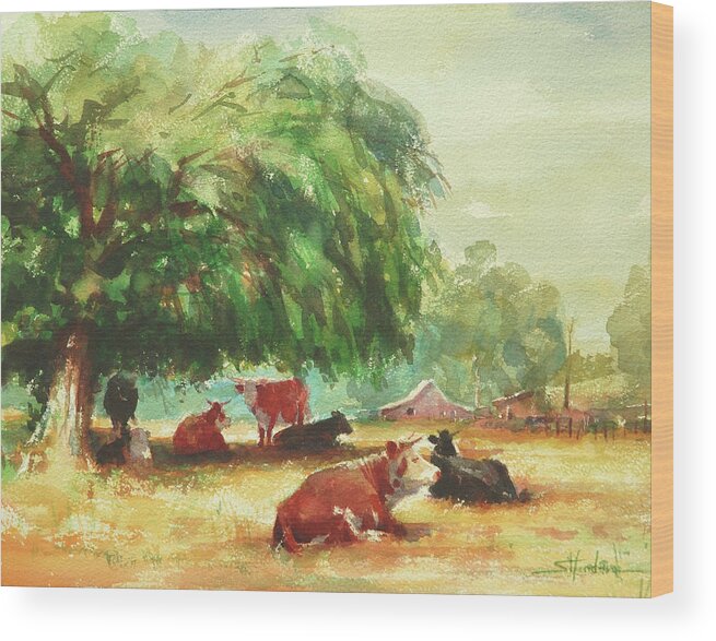 Cows Wood Print featuring the painting Rumination by Steve Henderson