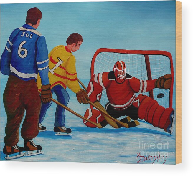 Hockey Wood Print featuring the painting Rushing The Net by Anthony Dunphy