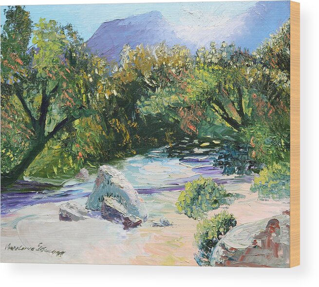 Landscape Wood Print featuring the painting Sabino Canyon in the morning by Madeleine Shulman