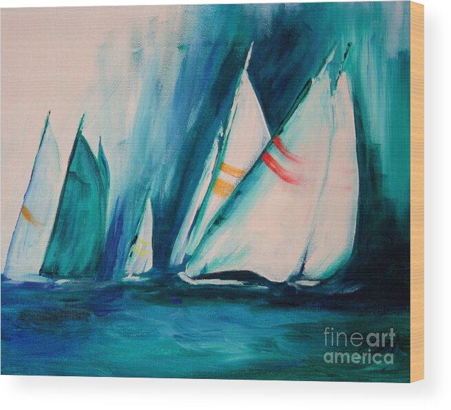 Sailboats And Abstract 2 Wood Print featuring the painting Sailboat studies by Julie Lueders 