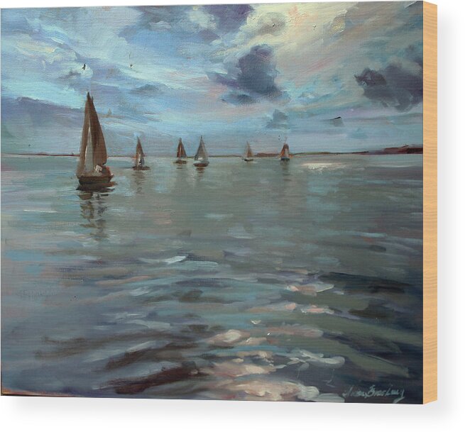 Sailboats Wood Print featuring the painting Sailboats on the Chesapeake bay by Susan Bradbury