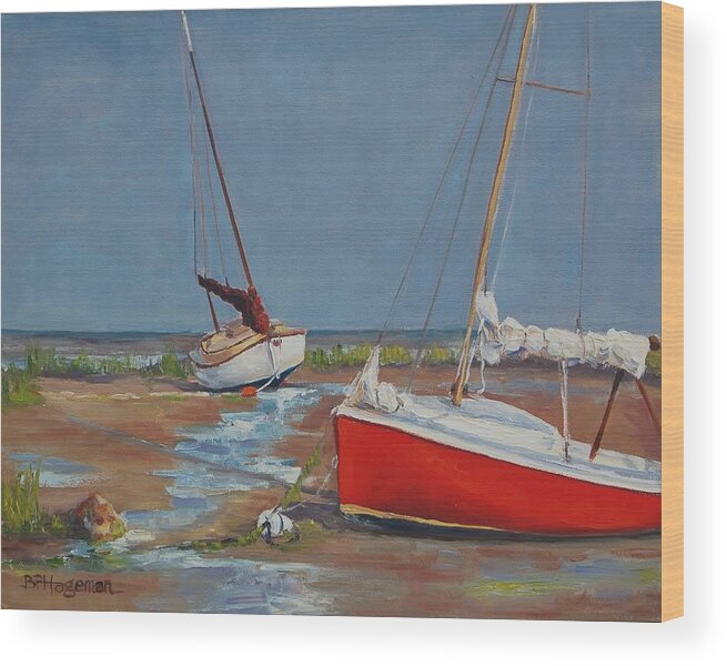 Day Sailors Wood Print featuring the painting Sailors Waiting For The Tide by Barbara Hageman