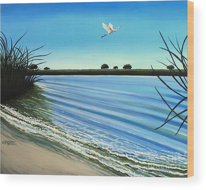 Beach Wood Print featuring the painting Sandy Beach by Elizabeth Robinette Tyndall