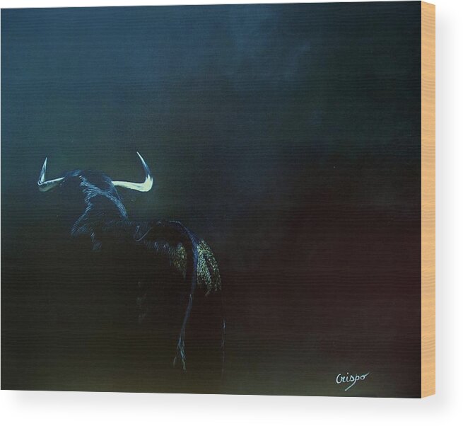 Bull Wood Print featuring the painting Savage bull by Jean Yves Crispo