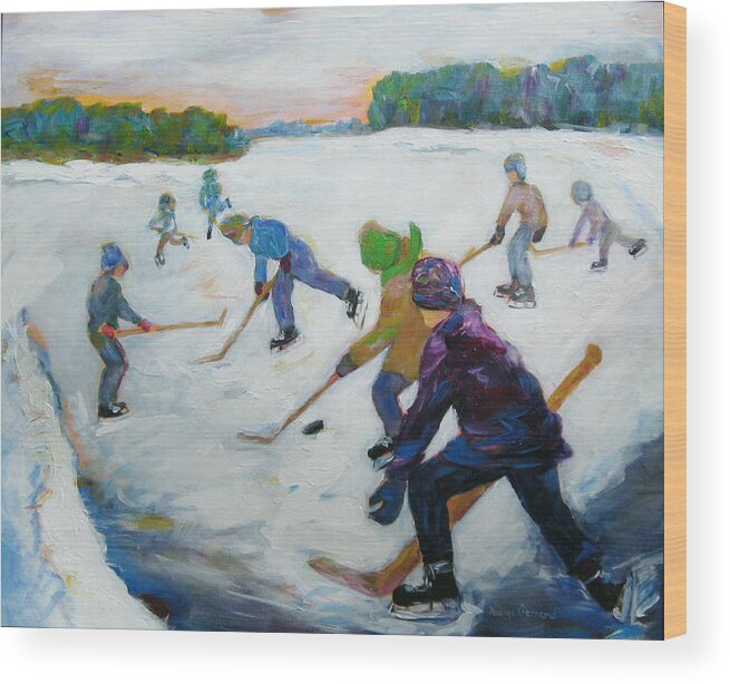 Children Wood Print featuring the painting Scrimmage on the River by Naomi Gerrard