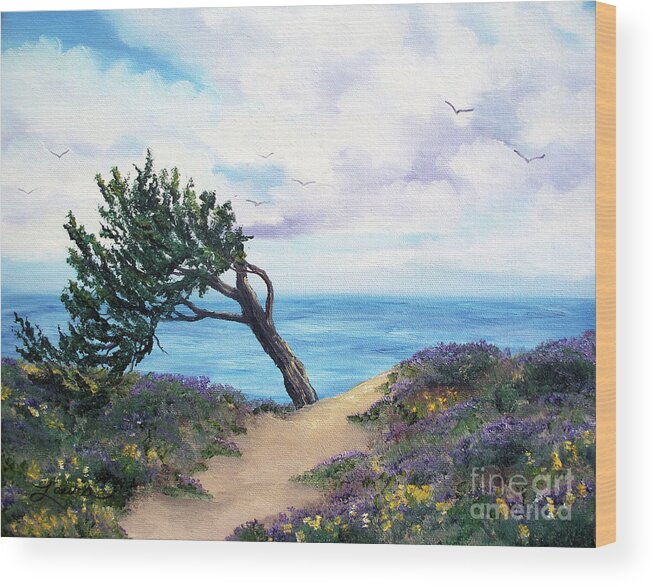California Wood Print featuring the painting Sea Coast at Half Moon Bay by Laura Iverson