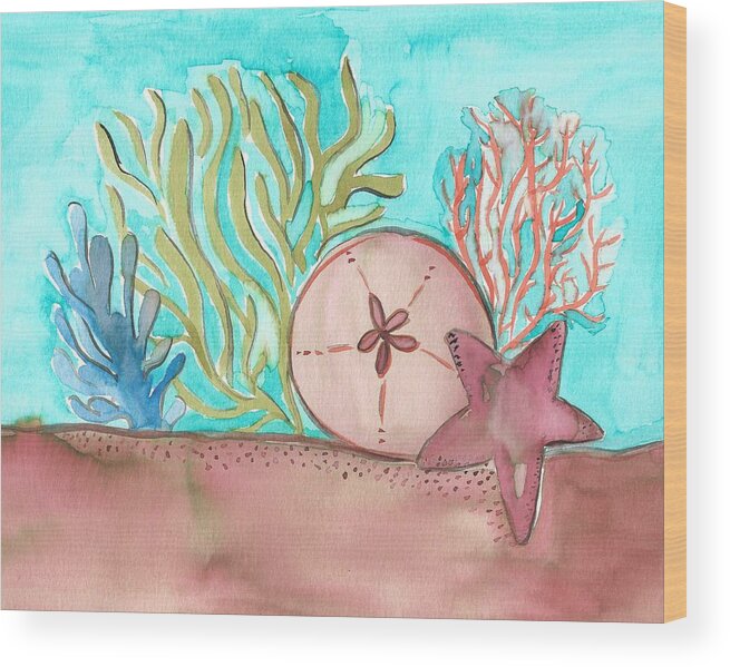 Underwater Wood Print featuring the painting Sea Life II by Monica Martin
