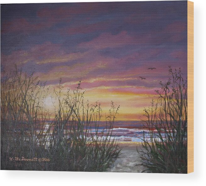 Sunrise Wood Print featuring the painting Sea Oat Sunrise # 3 by Kathleen McDermott