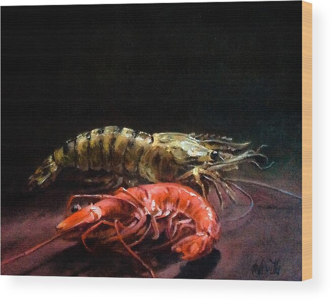 Still Life With Malaysian Tiger Prawns Wood Print featuring the painting Seafood by Raouf Oderuth