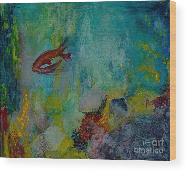 Fish Wood Print featuring the painting Seascape by Karen Fleschler