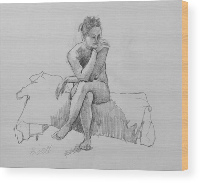 Life Wood Print featuring the drawing Seated Nude 2 by Robert Bissett