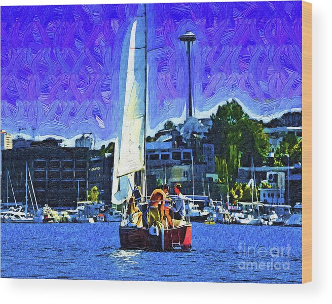Sailboat Wood Print featuring the digital art Seattle Sailing by Kirt Tisdale