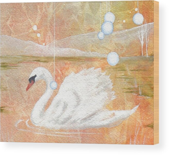 Swan Wood Print featuring the painting Serena's Sanctuary by Jackie Mueller-Jones