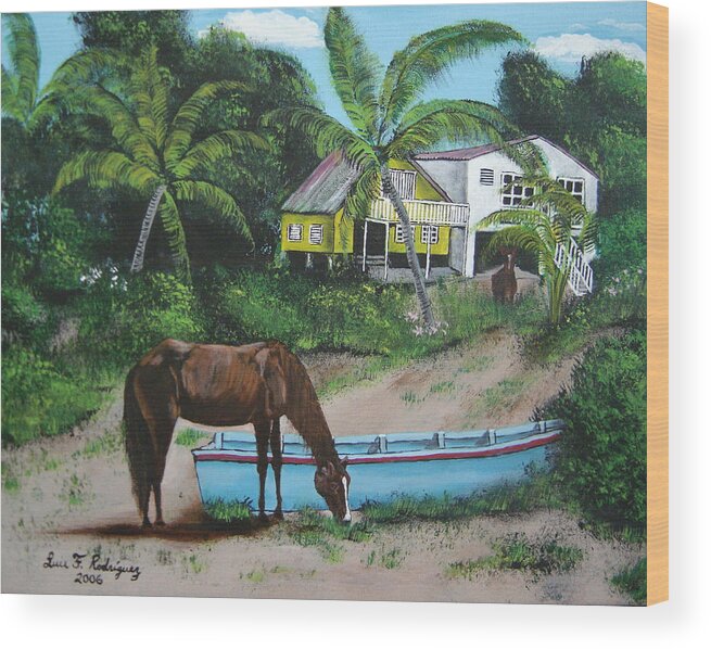 Aguadilla Wood Print featuring the painting Serenity by Luis F Rodriguez