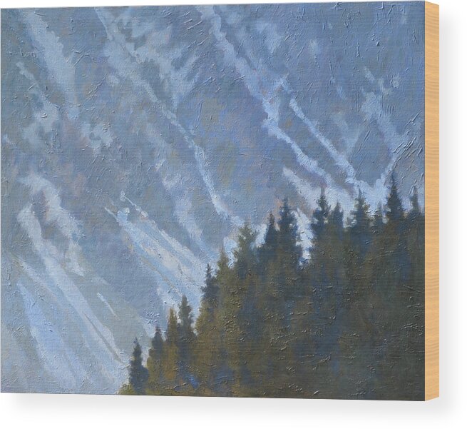 Tree Wood Print featuring the painting Seward Mountain by Robert Bissett