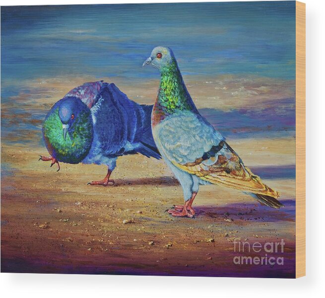 Pigeon Wood Print featuring the painting Shall we Dance? by AnnaJo Vahle