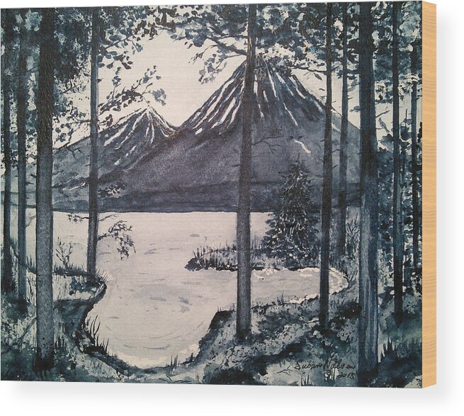 Mt. Shasta Monochromatic Wood Print featuring the painting Shasta by Susan Nielsen