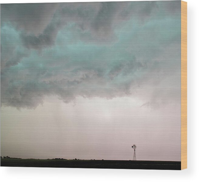Kansas Wood Print featuring the photograph Shelf Cloud and Windmll -04 by Rob Graham