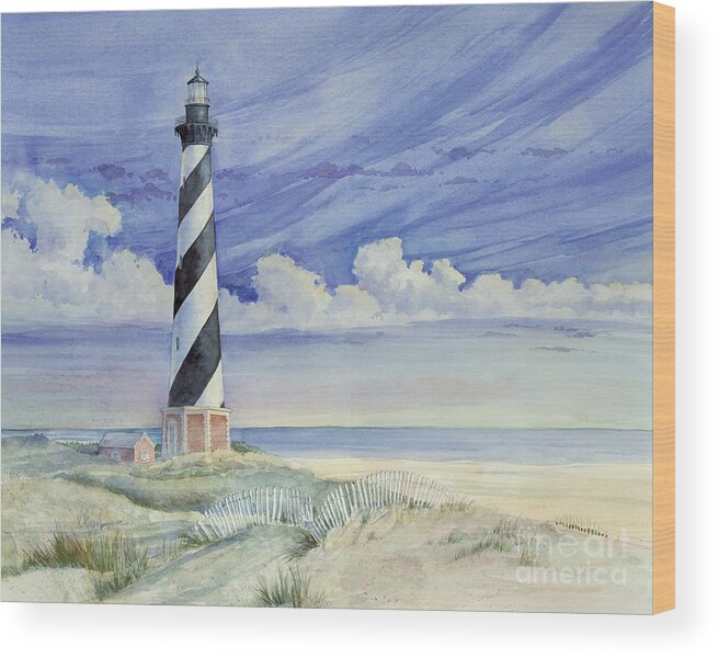 Lighthouse Wood Print featuring the painting Silent Sentinel by Paul Brent