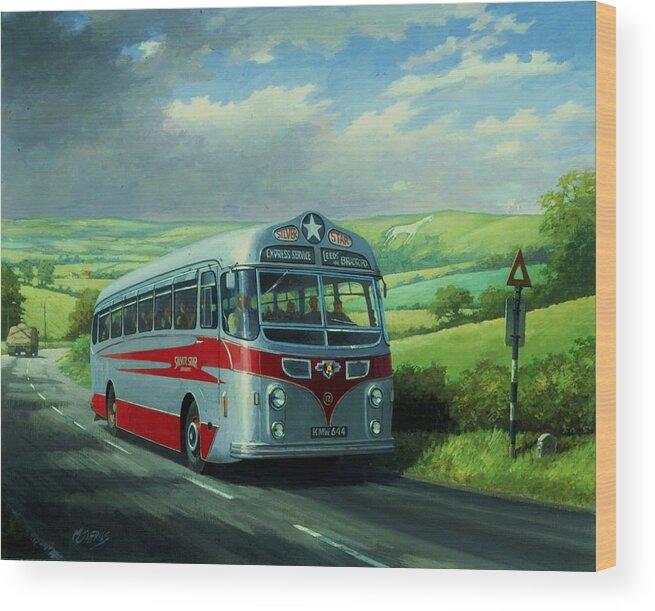 Commission A Painting Wood Print featuring the painting Silver Star Leyland coach by Mike Jeffries