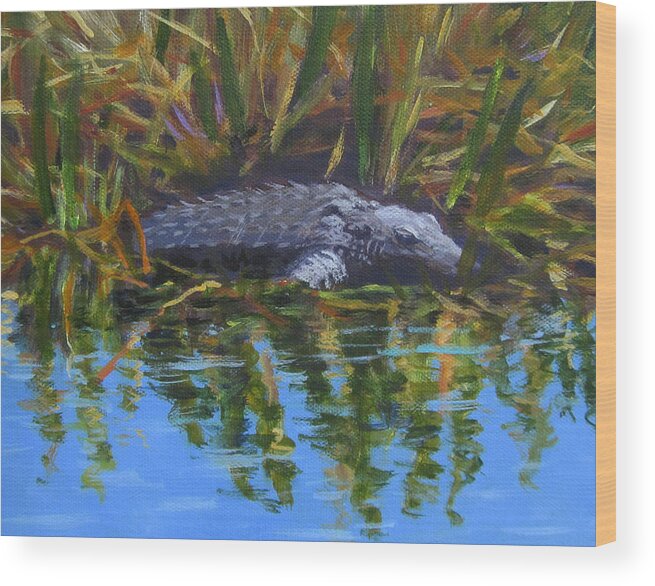 Gator Wood Print featuring the painting Sir Gator by Anne Marie Brown