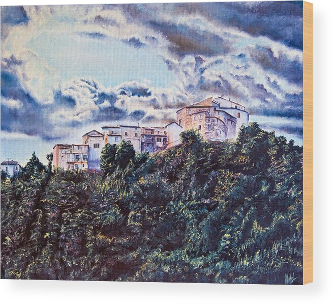 Skies Wood Print featuring the painting Small Village by Michelangelo Rossi