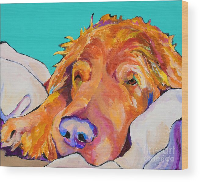 Dog Poortraits Wood Print featuring the painting Snoozer King by Pat Saunders-White