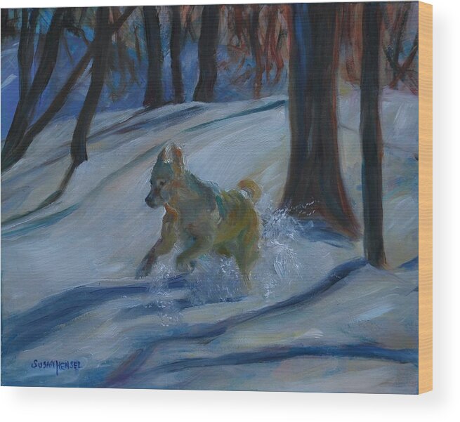 Landscape Wood Print featuring the painting Snow Day by Susan Hensel