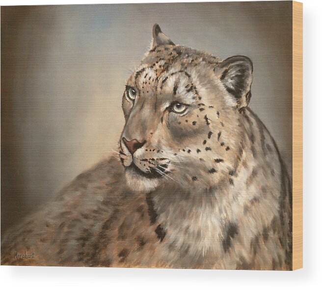 Oil Wood Print featuring the painting Snow Leopard by Linda Merchant