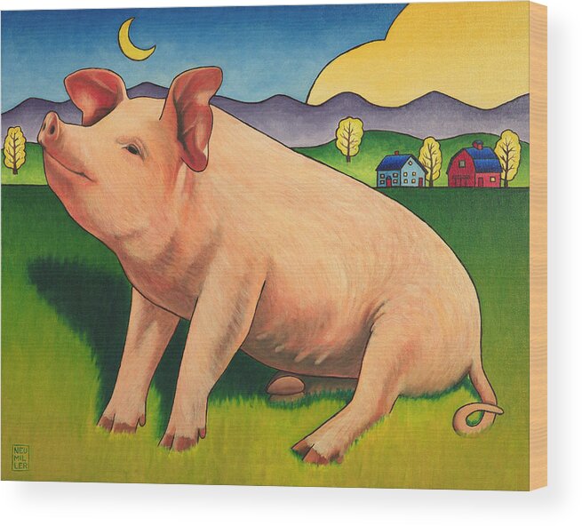 Pig Wood Print featuring the painting Some Pig by Stacey Neumiller