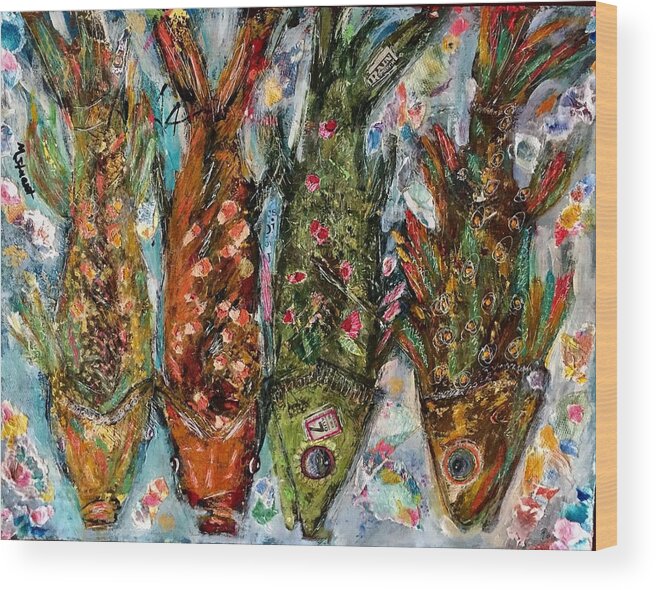 Fish Wood Print featuring the painting Somethin's Fishy by M Stuart